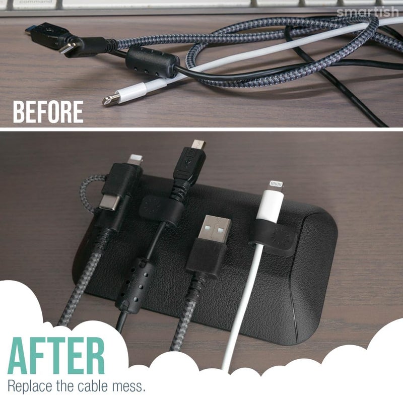 Smartish ® Magnetic Cord Holder - Bigger Cable Wrangler Organizer with Magnet Clips for Charger Management on Desktop, Nightstand - Holds 6+ Cables - Black Tie Affair - Image 4